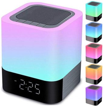 Night Lights Bluetooth Speaker, Alarm Clock Bluetooth Speaker Touch Sensor Bedside Lamp Dimmable Multi-Color Changing Bedside Lamp