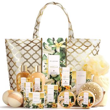 Spa Luxetique Spa Gift Basket, Vanilla Gift Baskets for Women, Luxury 15 Pcs Bath Gift Set
